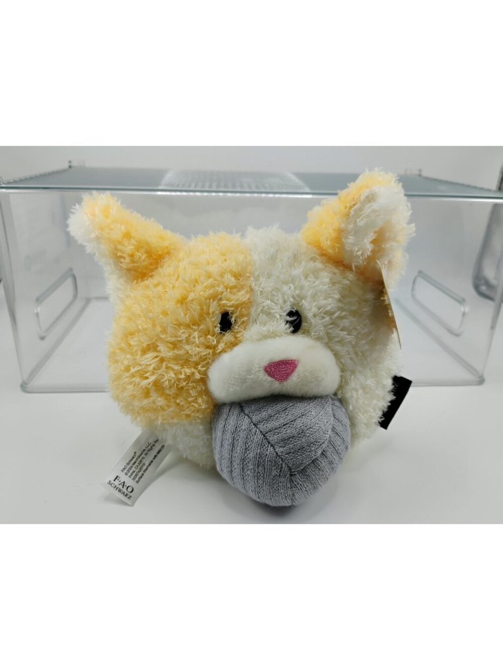 FAO Schwarz Yellow & White Plush Cat With Yarn Ball Toy